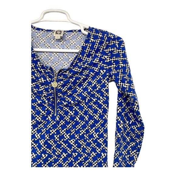 ANN KLEIN Top S‎ Tunic Geometric 3/4 Sleeve Blue Small - Picture 3 of 8